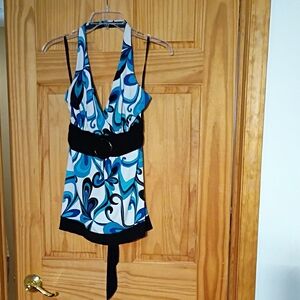 Blue and Black Halter Top